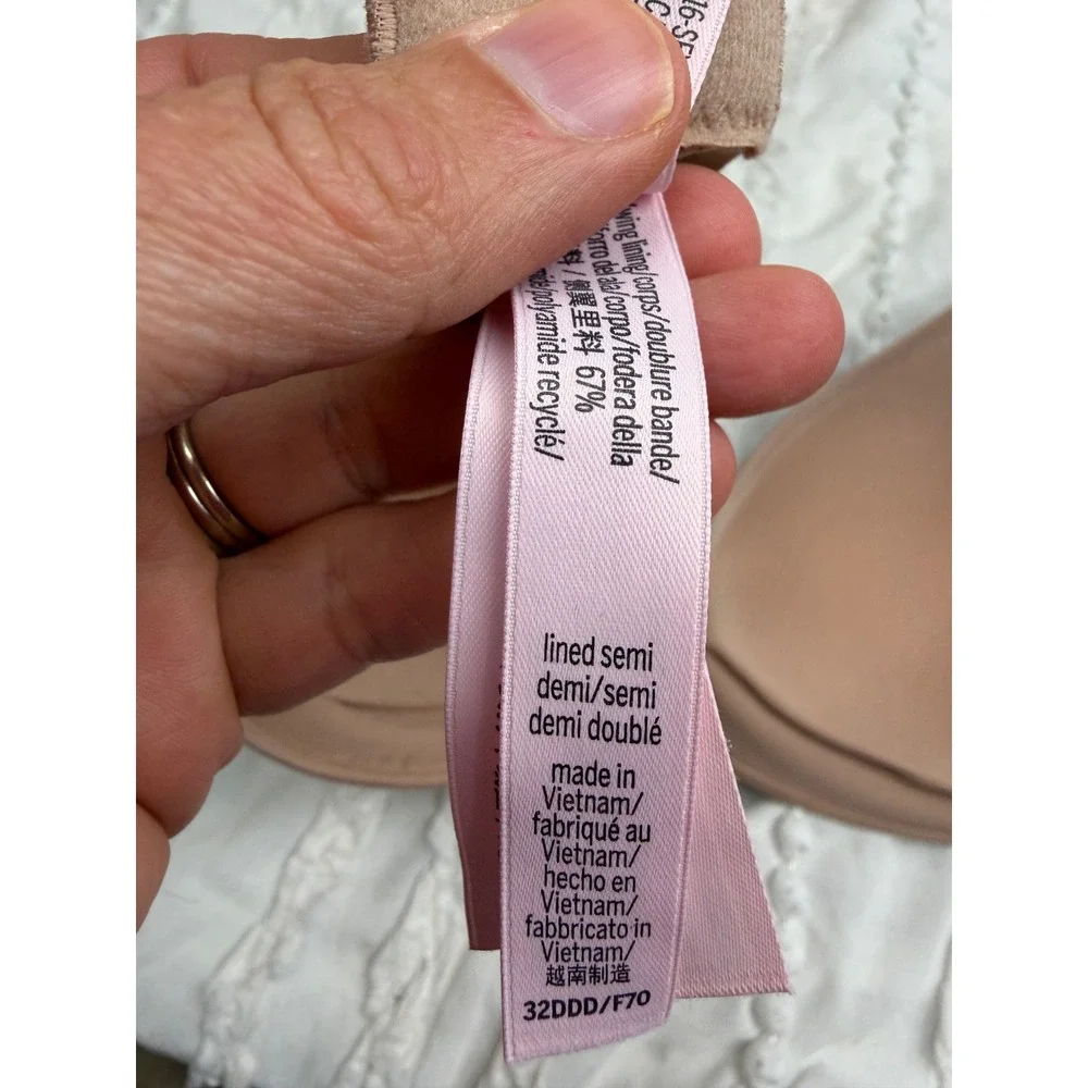 Victoria's Secret Lined Semi Demi Bra Tan Nude 32DDD Smooth Seamless Bra
